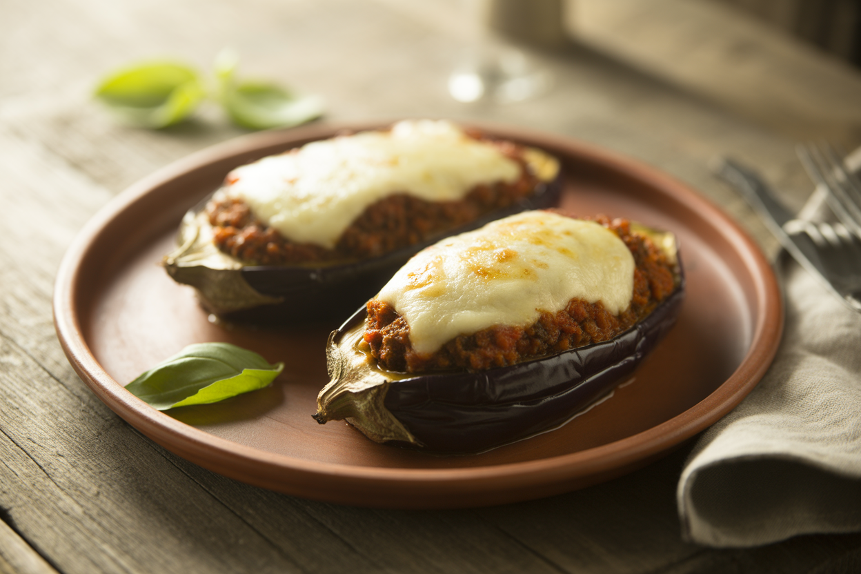 Aubergines farcies à la viande et mozzarella