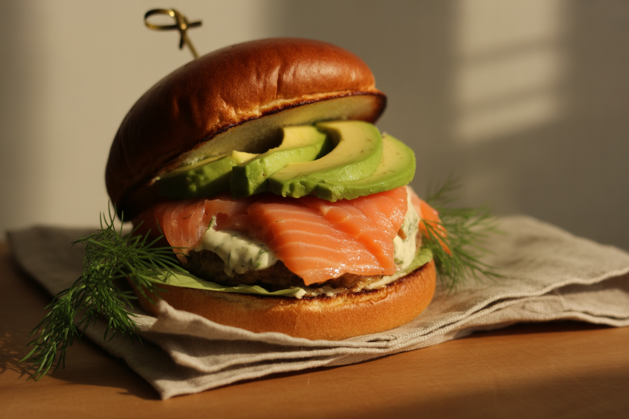 Burger au saumon fumé et avocat