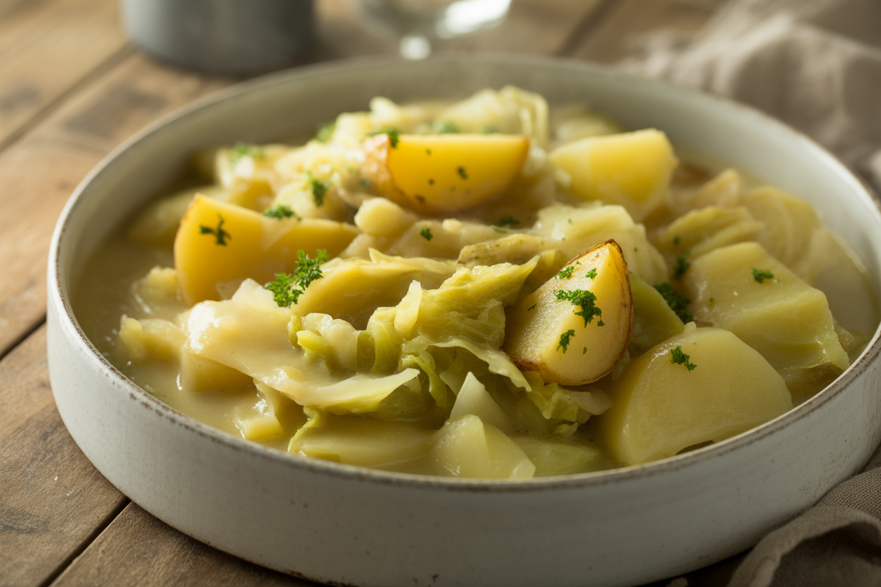Chou braisé aux pommes de terre et vin blanc