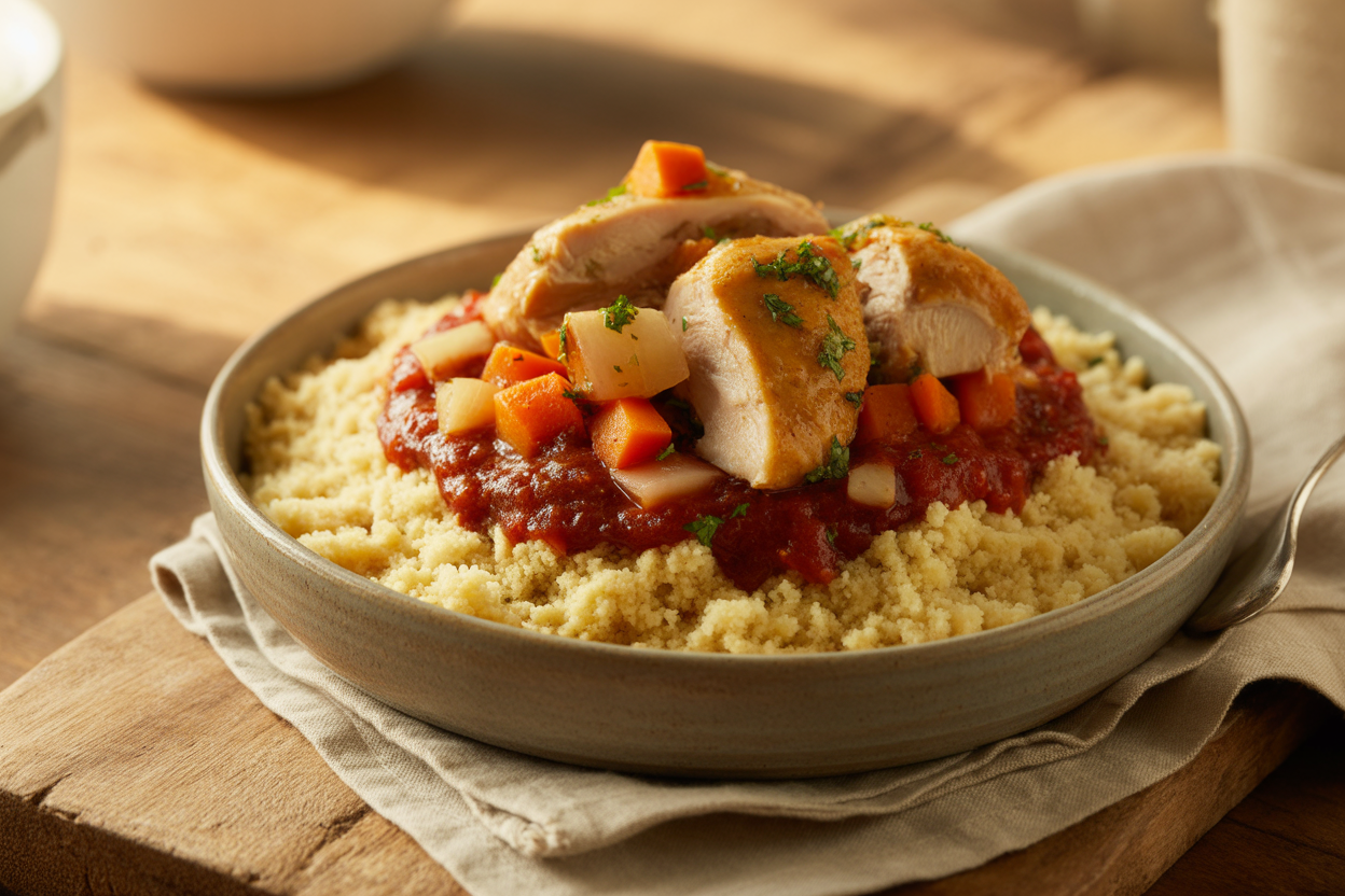 Couscous à la sauce rouge et poulet