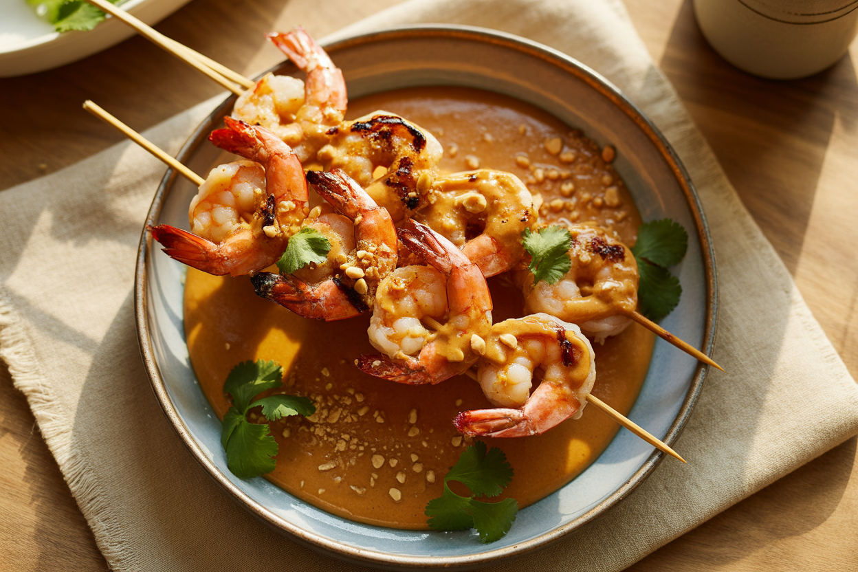 Crevettes grillées au saté maison