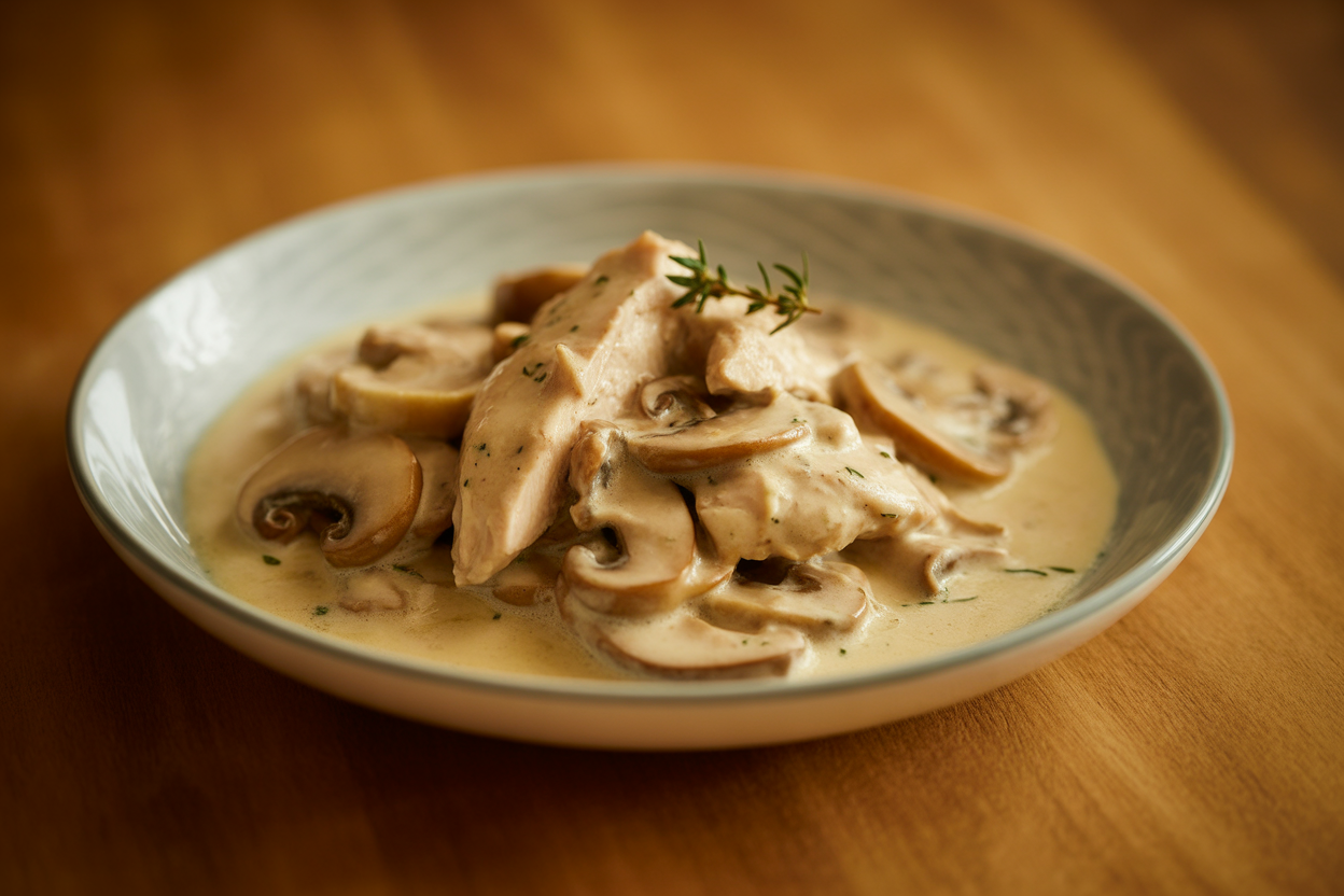 Émincés de poulet à la crème et champignons