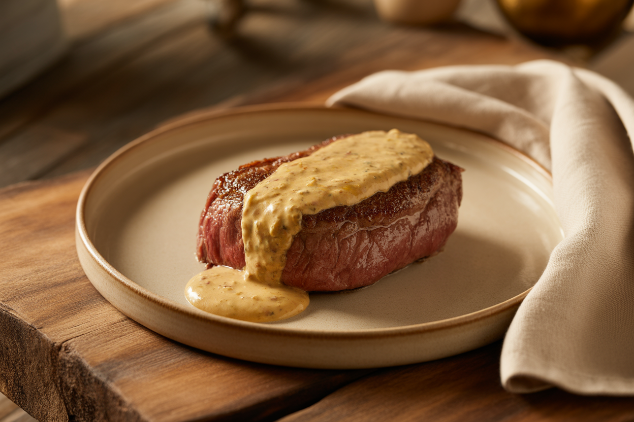 Entrecôtes de boeuf à la sauce moutarde et crème