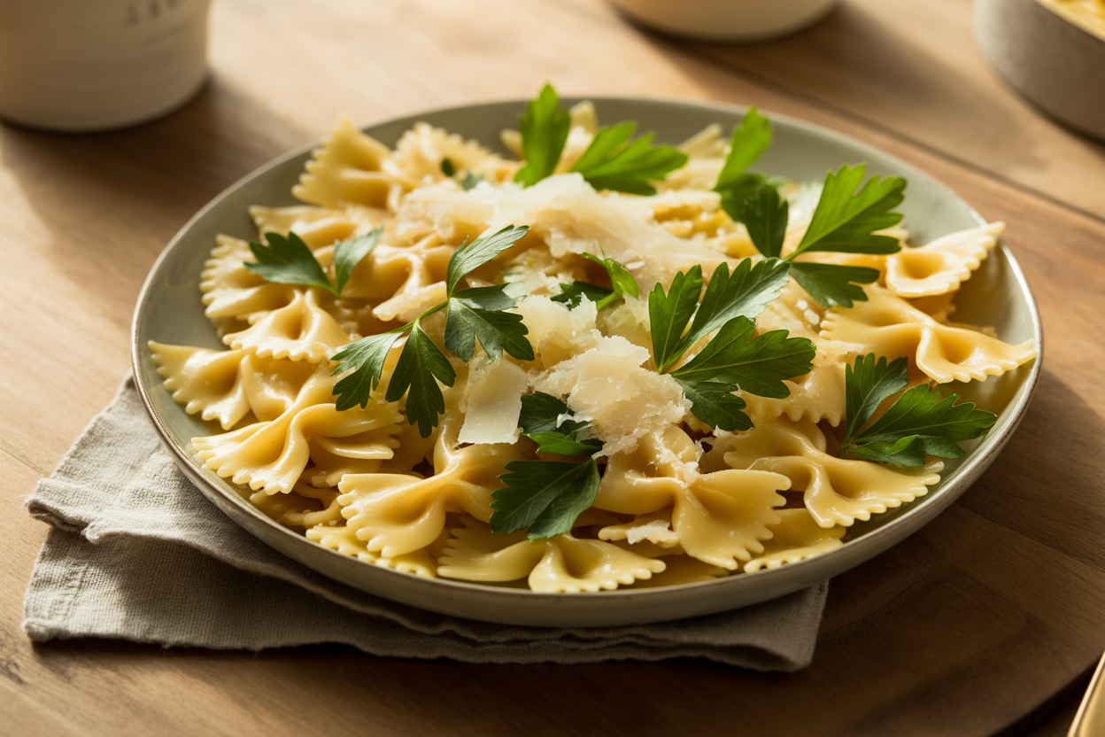Farfalle au parmesan, crème et persil