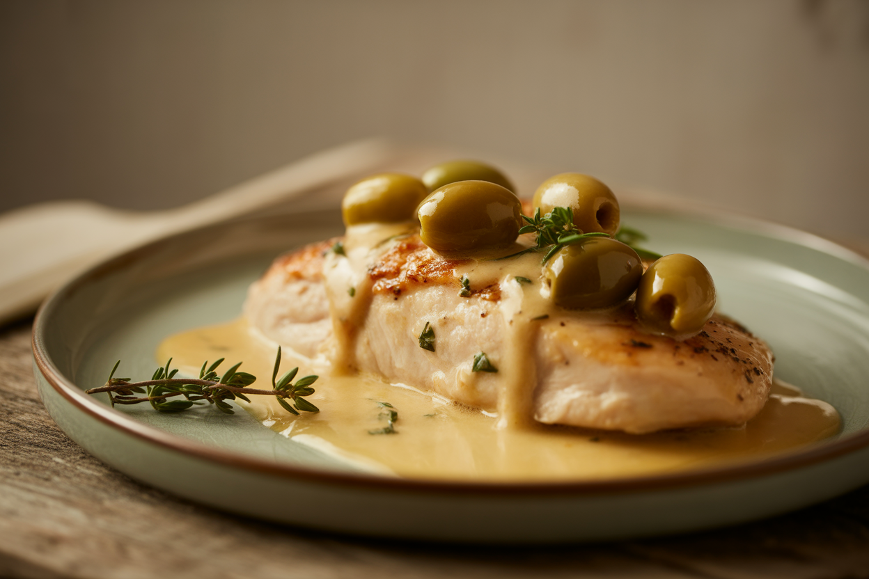 Filet de poulet aux olives vertes