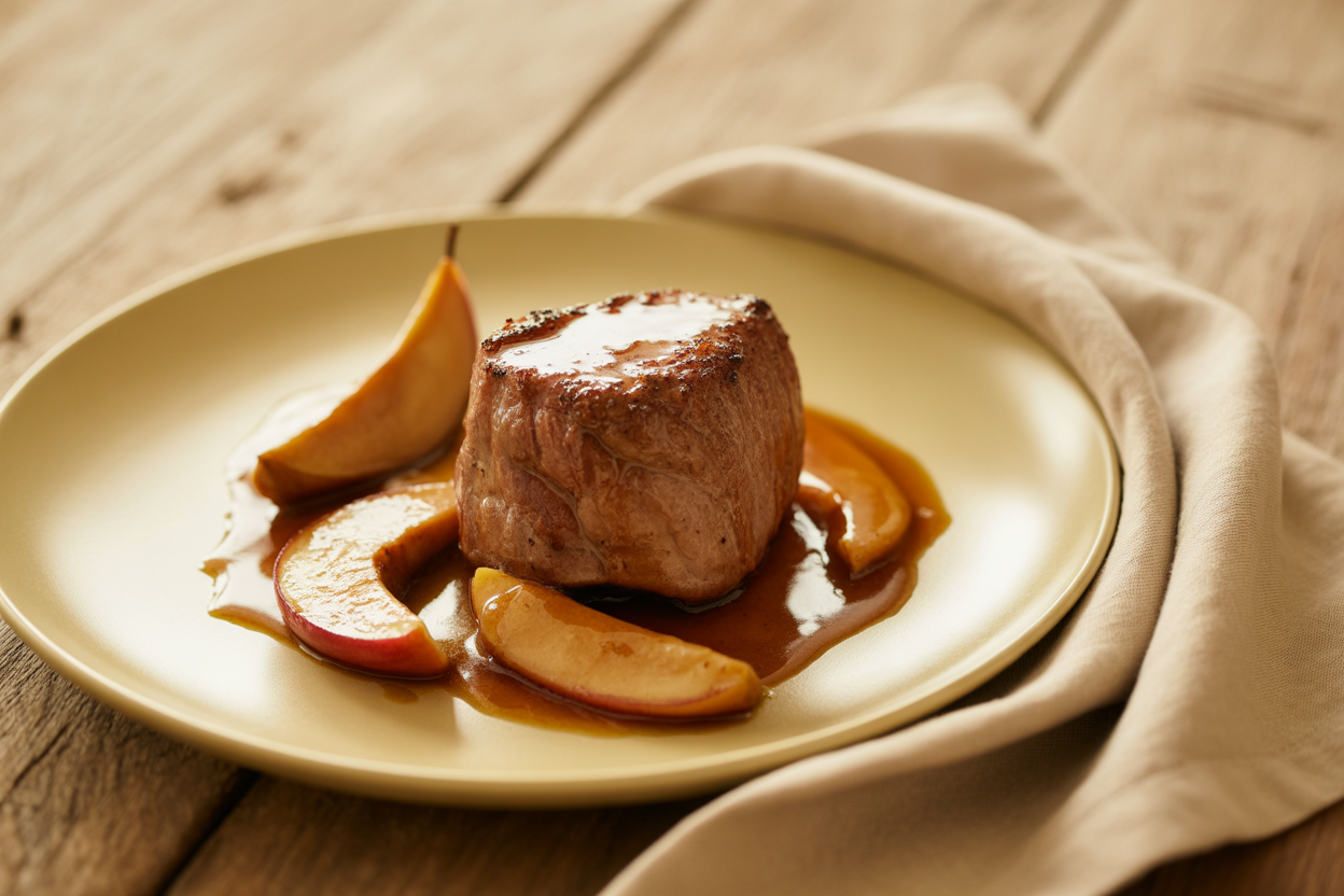 Filet mignon au cidre et aux pommes