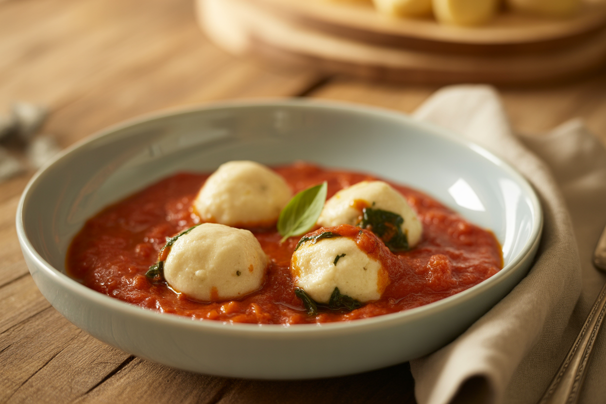 Gnudi à la ricotta et aux épinards, sauce tomate express