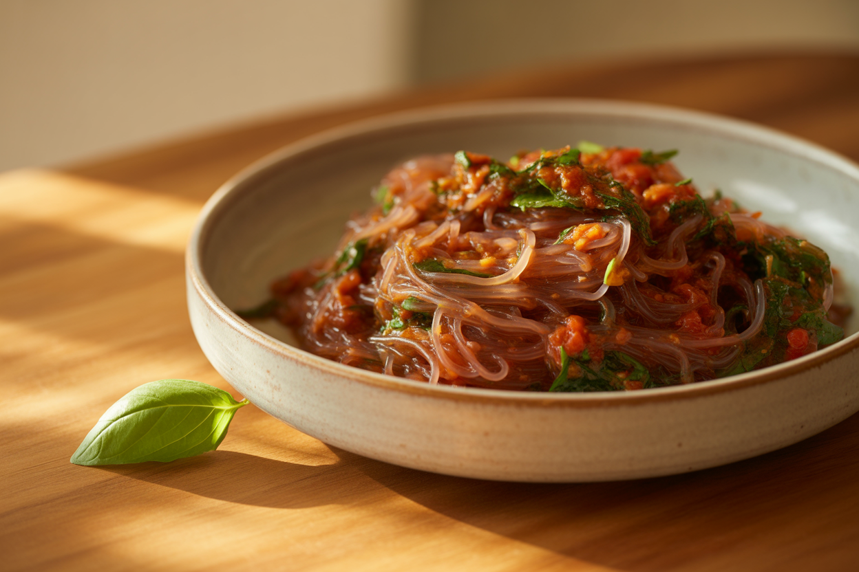 Konjac aux légumes et sauce tomate
