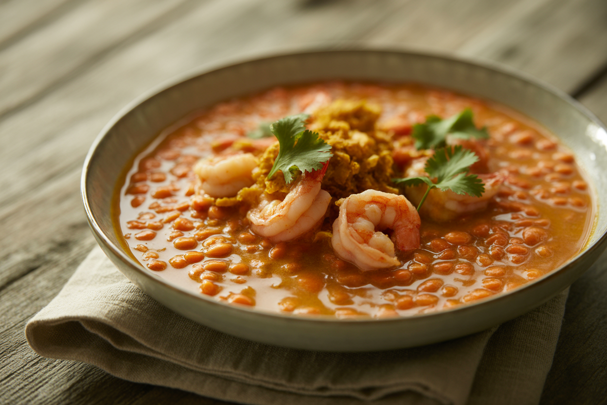 Lentilles corail aux crevettes et lait de coco