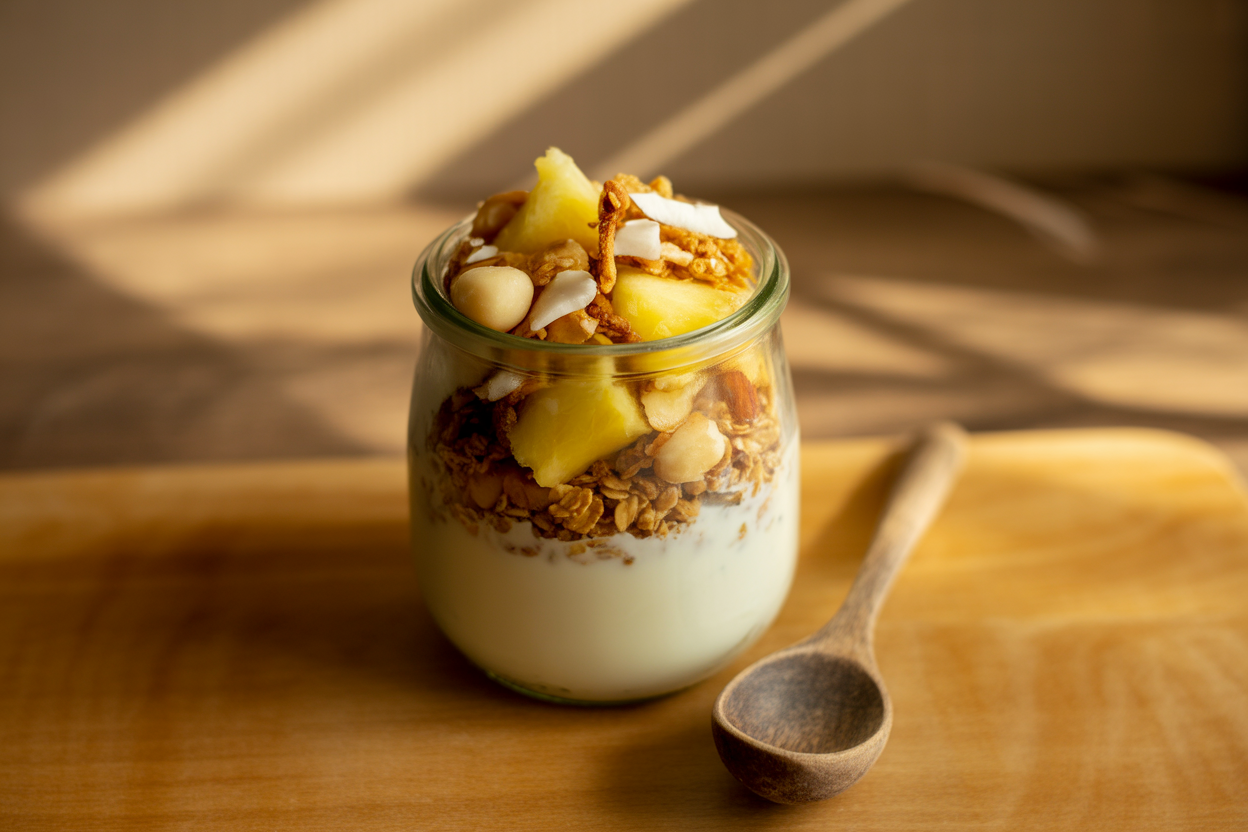 Muesli exotique au yaourt en bocal