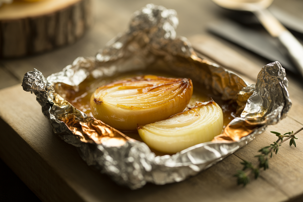Oignons caramélisés au barbecue en papillotes