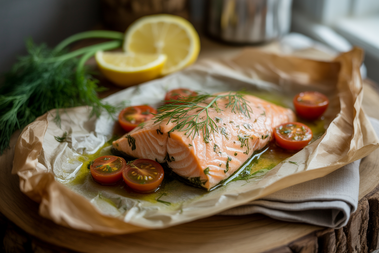 Papillote de saumon et tomates cerises au four