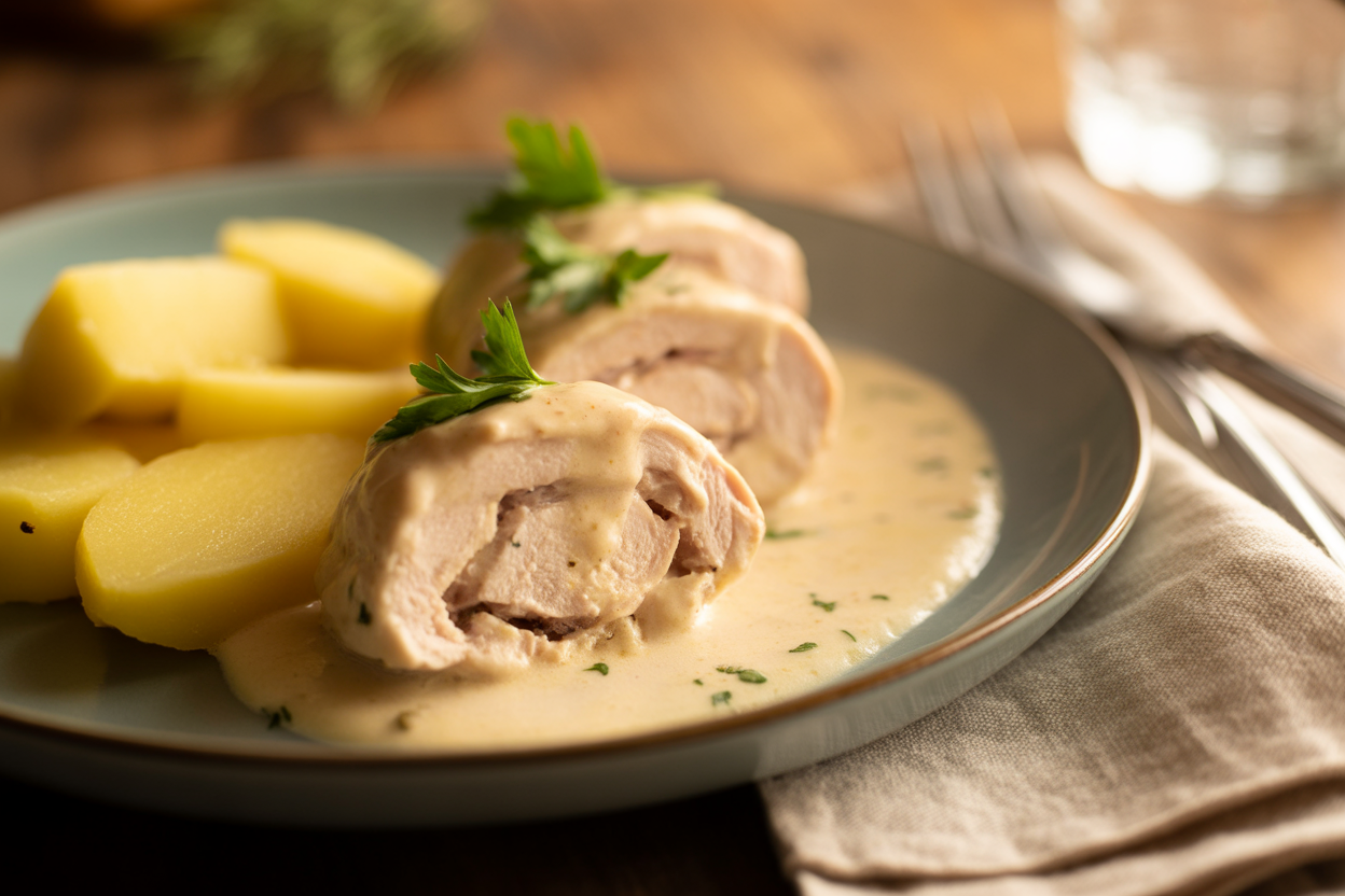 Paupiettes de poulet à la crème et pommes de terre