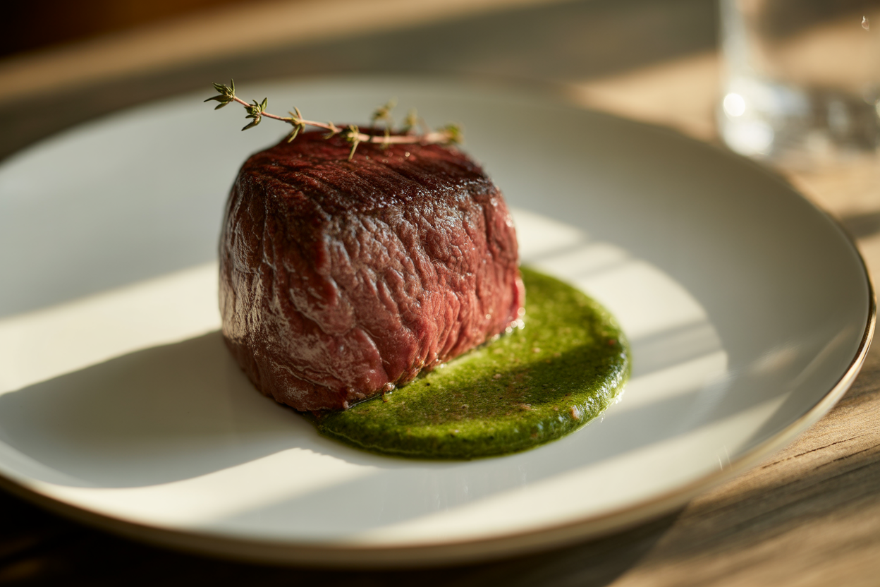 Pavé de rumsteak sauce poivre vert