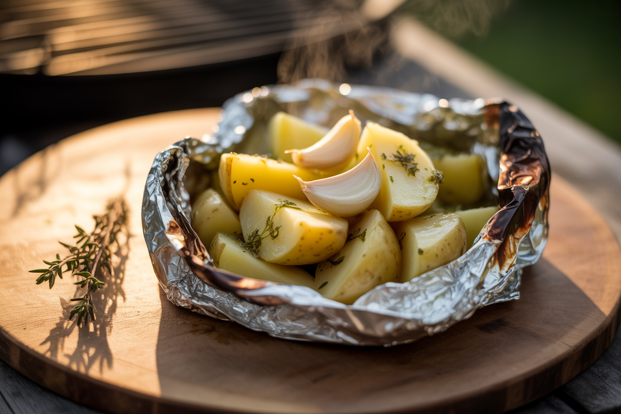 Pommes de terre à l'ail en papillotes au barbecue