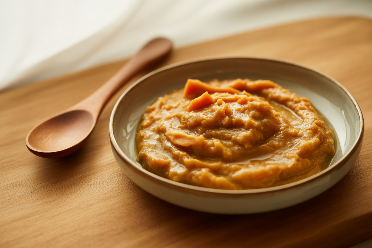 Purée d'aubergine, carotte et pomme de terre pour bébé