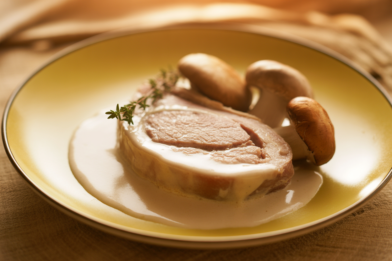 Rôti de porc au lait et champignons