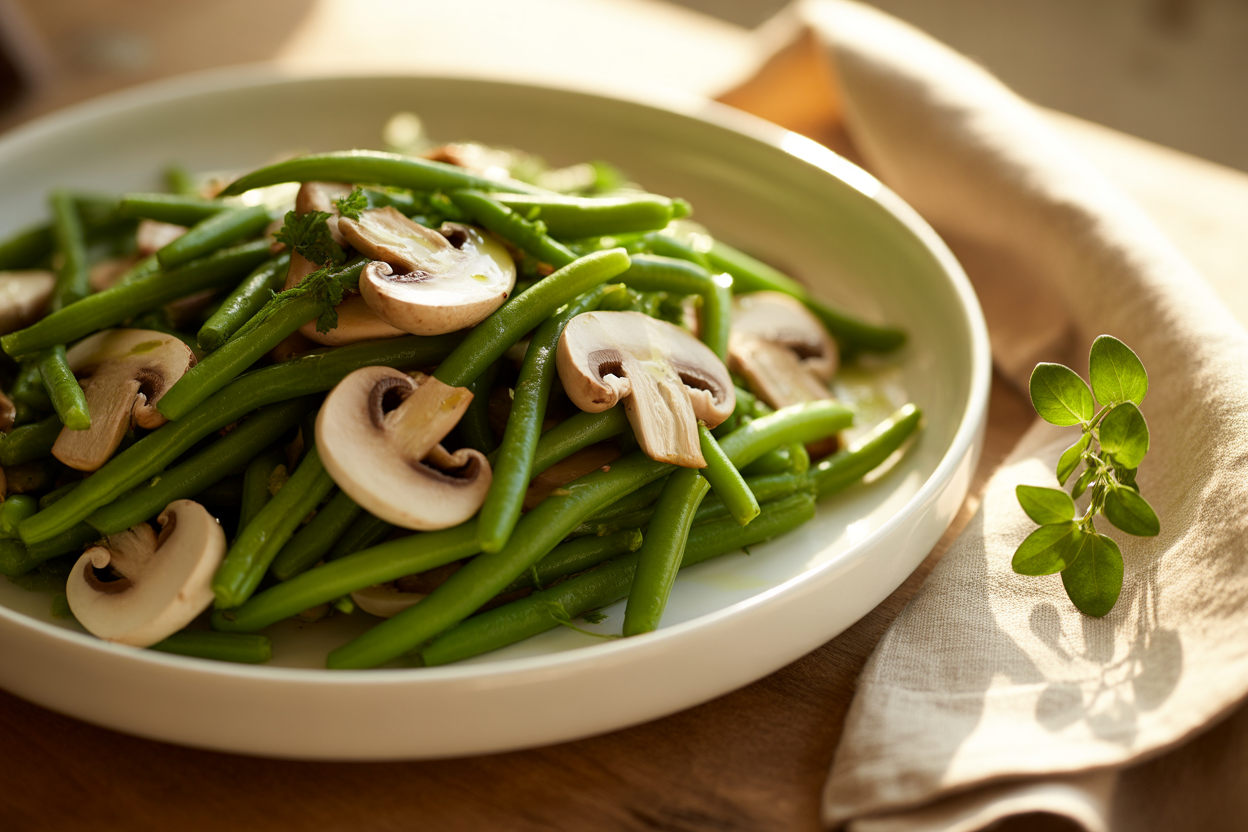 Salade de haricots verts et champignons de Paris