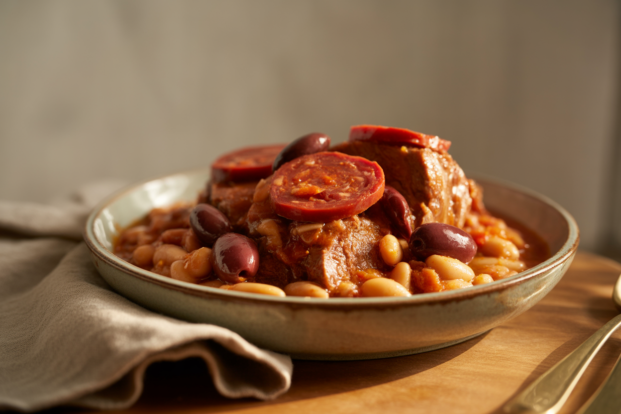 Sauté de veau au chorizo, tomates et olives
