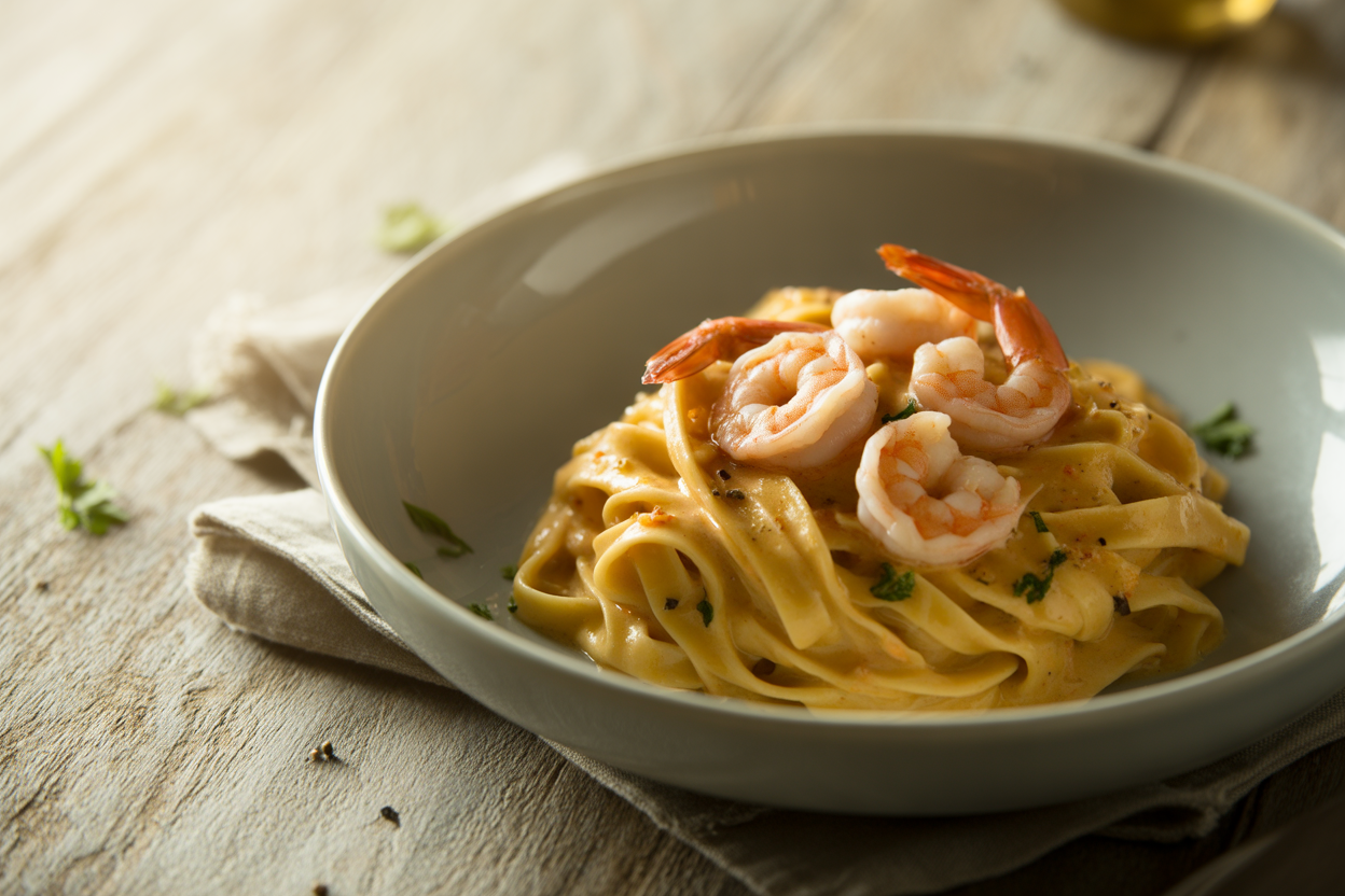 Tagliatelles aux crevettes à la crème